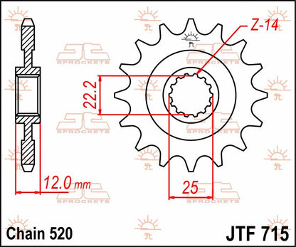 JT SPROCKETS JTF715.12 FRONT REPLACEMENT SPROCKET 12 TEETH 520 PITCH NATURAL STEEL JTF715.12