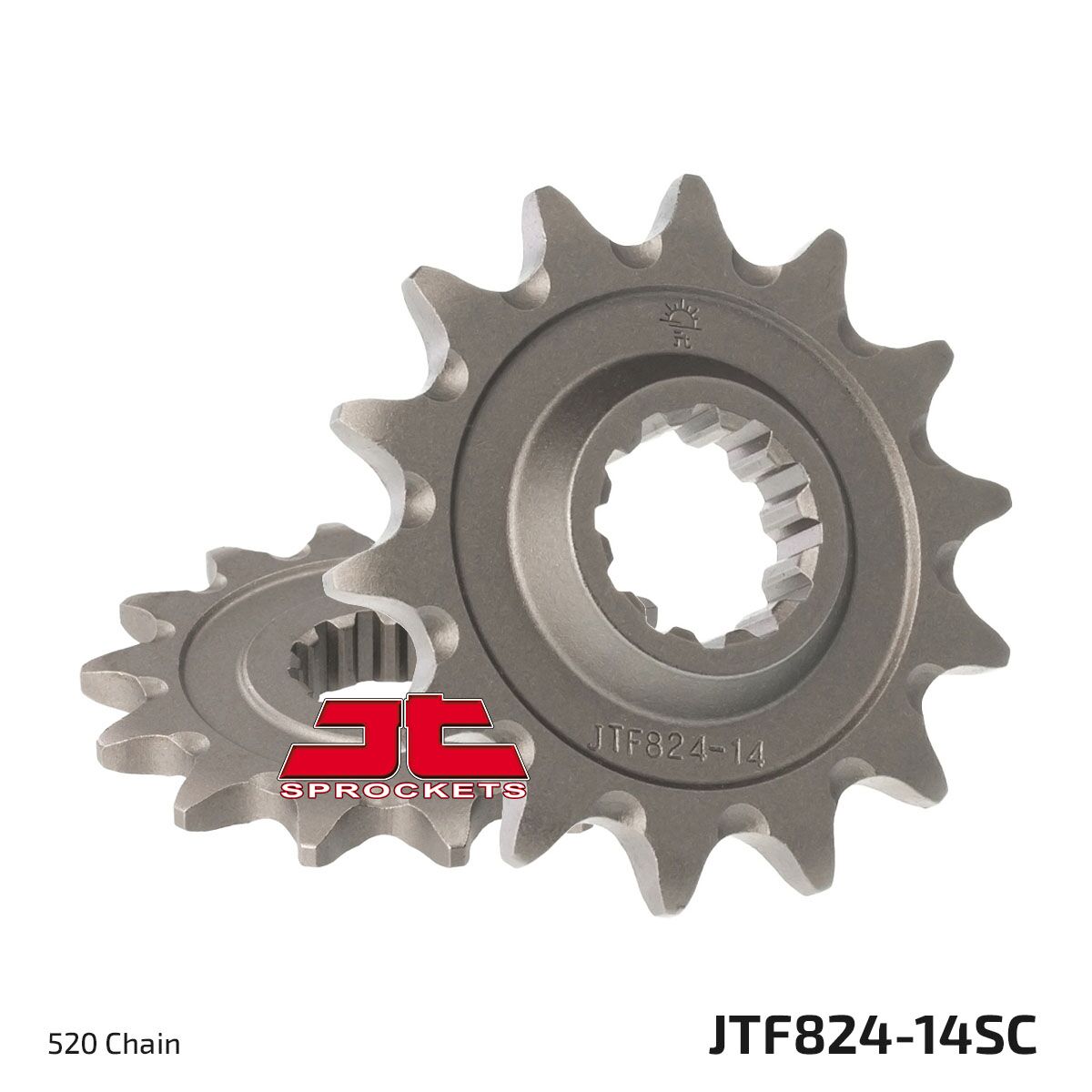 JT SPROCKETS JTF824.14SC FRONT SELF CLEANING SPROCKET 14 TEETH 520 PITCH NATURAL CHROMOLY STEEL ALLOY JTF824.14SC
