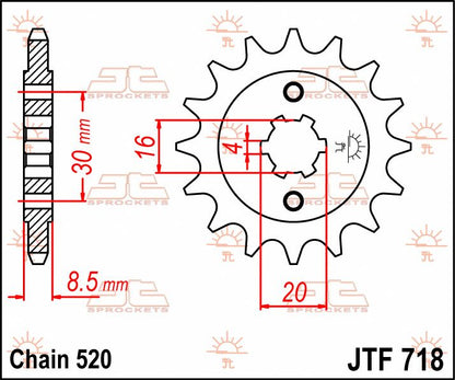 JT SPROCKETS JTF718.12 FRONT REPLACEMENT SPROCKET 12 TEETH 520 PITCH NATURAL CHROMOLY STEEL ALLOY JTF718.12