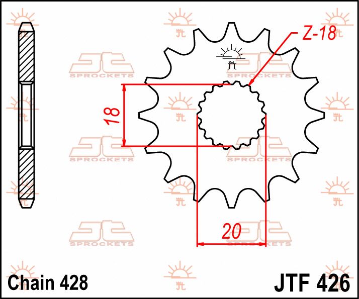 JT SPROCKETS JTF426.15 FRONT REPLACEMENT SPROCKET 15 TEETH 428 PITCH NATURAL CHROMOLY STEEL ALLOY JTF426.15