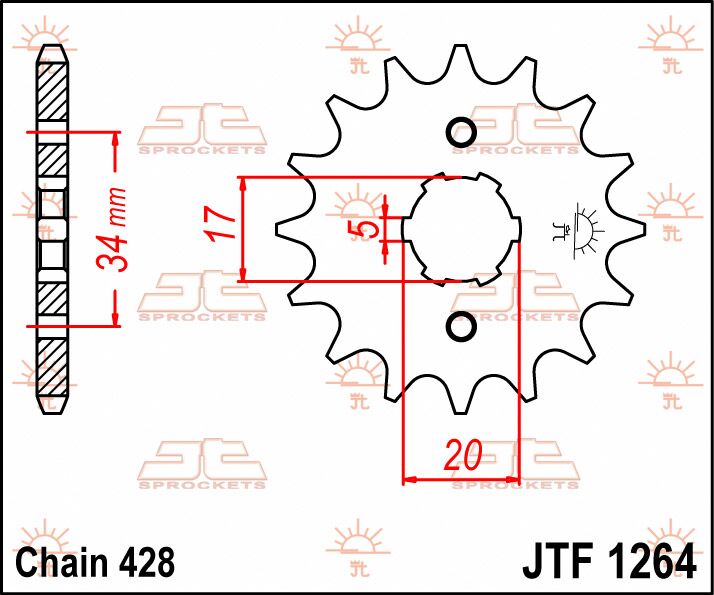 JT SPROCKETS JTF1264.16 FRONT REPLACEMENT SPROCKET 16 TEETH 428 PITCH NATURAL CHROMOLY STEEL ALLOY JTF1264.16