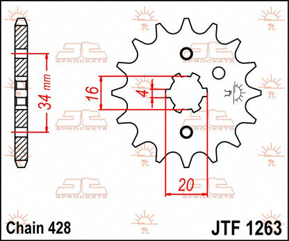 JT SPROCKETS JTF1263.17 FRONT REPLACEMENT SPROCKET 17 TEETH 428 PITCH NATURAL CHROMOLY STEEL ALLOY JTF1263.17