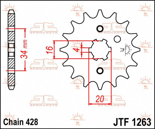 JT SPROCKETS JTF1263.17 FRONT REPLACEMENT SPROCKET 17 TEETH 428 PITCH NATURAL CHROMOLY STEEL ALLOY JTF1263.17