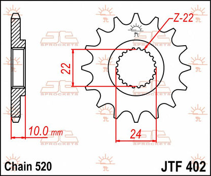 JT SPROCKETS JTF402.13 FRONT REPLACEMENT SPROCKET 13 TEETH 520 PITCH NATURAL CHROMOLY STEEL ALLOY JTF402.13
