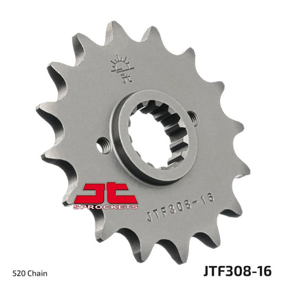 JT SPROCKETS JTF308.16 FRONT REPLACEMENT SPROCKET 16 TEETH 520 PITCH NATURAL SCM420 CHROMOLY STEEL ALLOY JTF308.16
