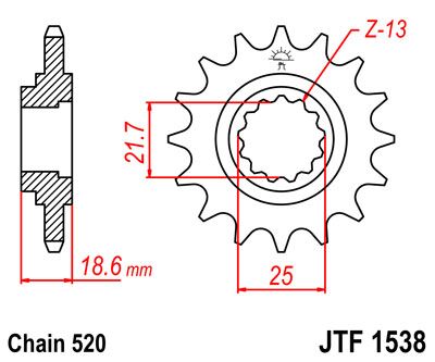 JT SPROCKETS JTF1538.13 FRONT REPLACEMENT SPROCKET 13 TEETH 520 PITCH NATURAL SCM420 CHROMOLY STEEL ALLOY JTF1538.13