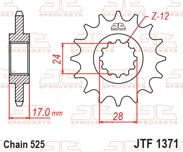 JT SPROCKETS JTF1371.15RB FRONT RUBBER CUSHIONED SPROCKET 15 TEETH 525 PITCH NATURAL SCM420 CHROMOLY STEEL ALLOY JTF1371.15RB