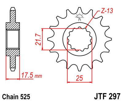 JT SPROCKETS JTF297.15RB FRONT RUBBER CUSHIONED SPROCKET 15 TEETH 525 PITCH NATURAL SCM420 CHROMOLY STEEL ALLOY JTF297.15RB