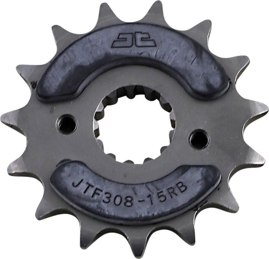 JT SPROCKETS JTF308.15RB FRONT RUBBER CUSHIONED SPROCKET 15 TEETH 520 PITCH NATURAL SCM420 CHROMOLY STEEL ALLOY JTF308.15RB