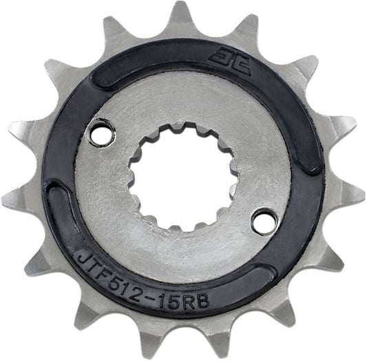 JT SPROCKETS JTF512.15RB FRONT RUBBER CUSHIONED SPROCKET 15 TEETH 520 PITCH NATURAL SCM420 CHROMOLY STEEL ALLOY JTF512.15RB