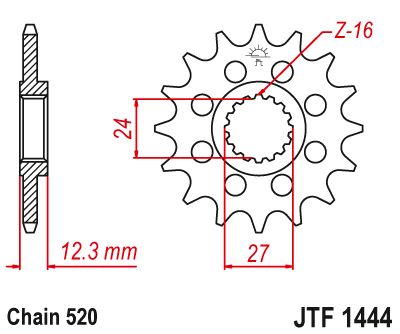 JT SPROCKETS JTF1444.17 FRONT REPLACEMENT SPROCKET 17 TEETH 520 PITCH NATURAL CHROMOLY STEEL JTF1444.17