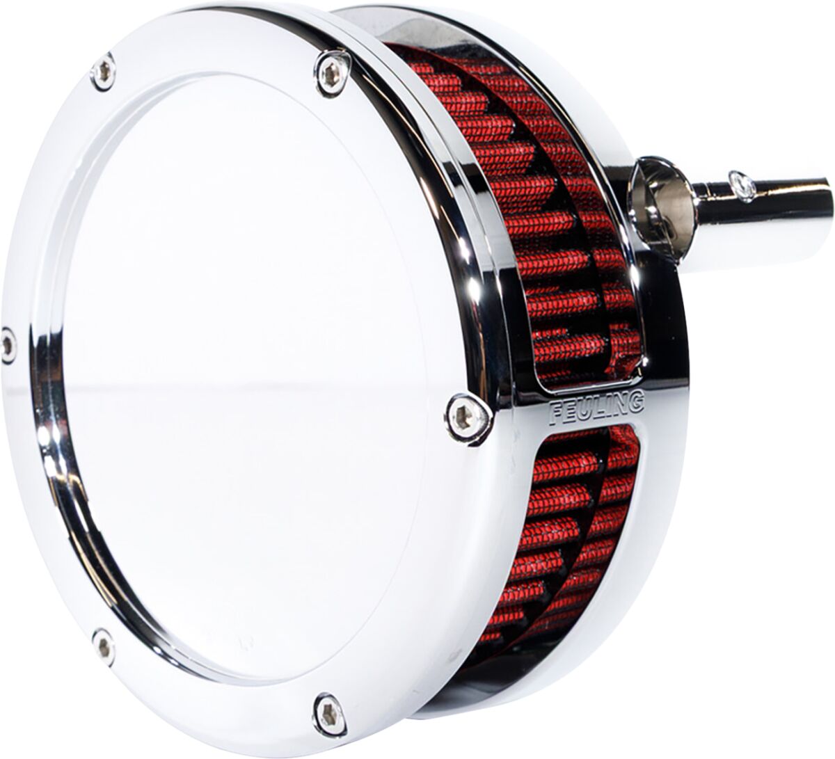 Feuling Parts AIR CLEANER BA SLIM SOLID COVER CHROME/RED 99-17 TWIN CAM 5447-S