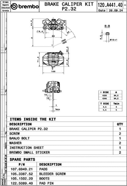 BREMBO CALIPER 4 PISTONS GP2-SS RR 120A44140