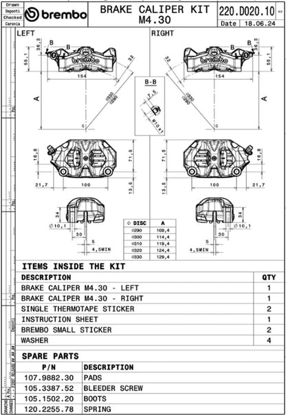 BREMBO STYLEMA BRAKE CALIPER KIT FRONT 220D02010