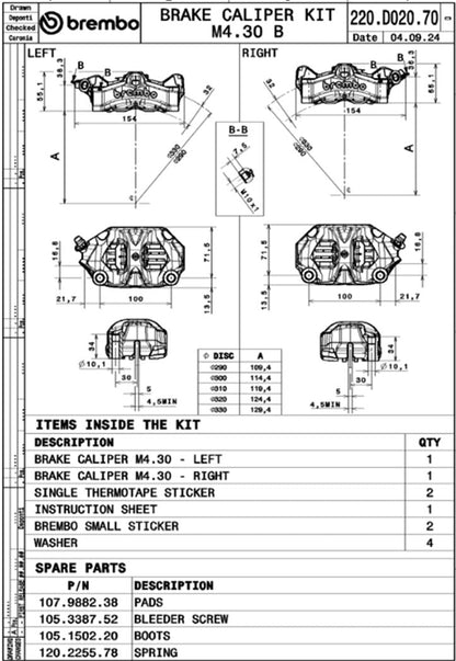 BREMBO STYLEMA BRAKE CALIPER KIT FRONT 220D02070