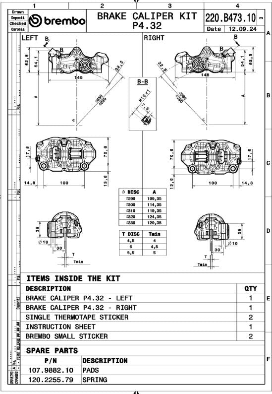 BREMBO 484 CAFE RACER BRAKE CALIPER KIT 220B47310