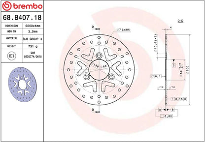 BREMBO BRAKE ROTOR FIXED SERIE ORO 68B40718