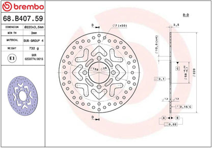 BREMBO BRAKE ROTOR FIXED SERIE ORO 68B40759