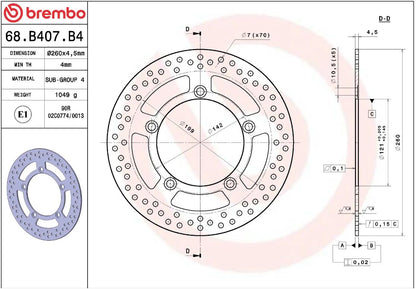 BREMBO BRAKE ROTOR FIXED SERIE ORO 68B407B4