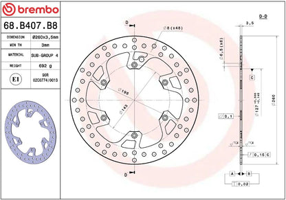 BREMBO BRAKE ROTOR FIXED SERIE ORO 68B407B8
