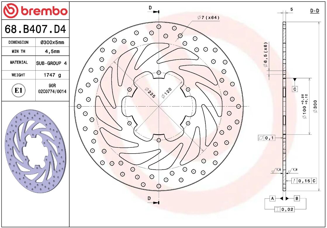 BREMBO BRAKE ROTOR FIXED SERIE ORO 68B407D4
