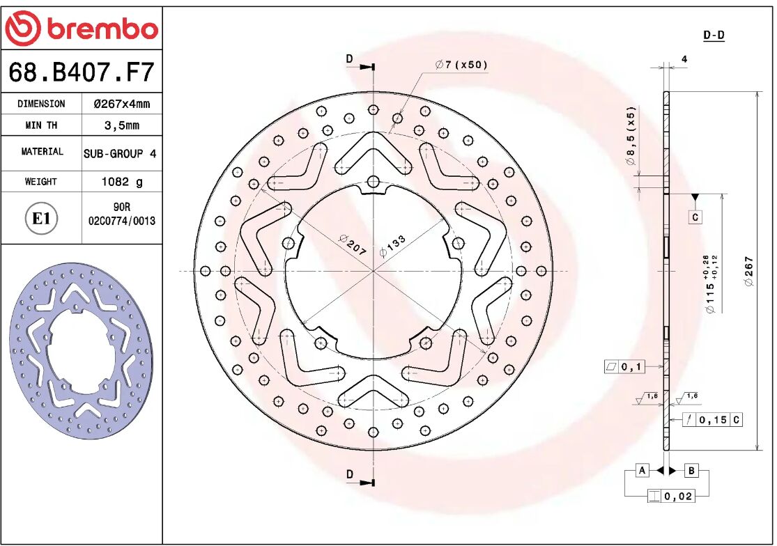 BREMBO BRAKE ROTOR FIXED SERIE ORO 68B407F7