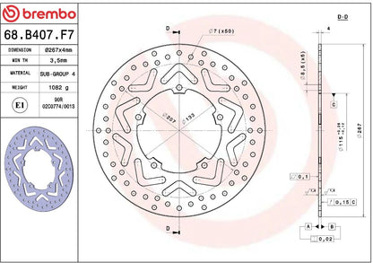 BREMBO BRAKE ROTOR FIXED SERIE ORO 68B407F7