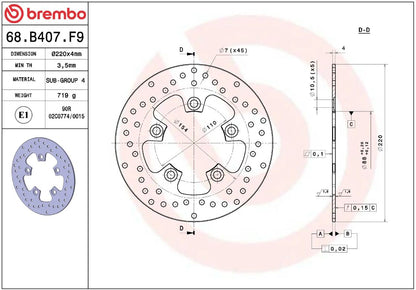 BREMBO BRAKE ROTOR FIXED SERIE ORO 68B407F9