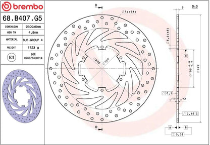 BREMBO BRAKE ROTOR FIXED SERIE ORO 68B407G5