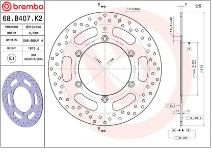 BREMBO BRAKE ROTOR FIXED SERIE ORO 68B407K2