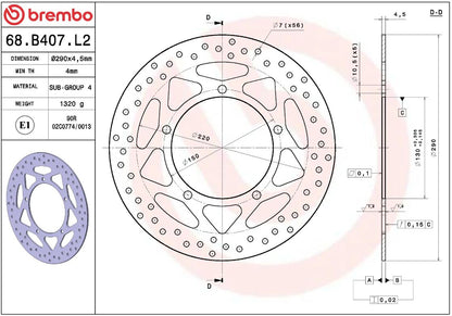 BREMBO BRAKE ROTOR FIXED SERIE ORO 68B407L2