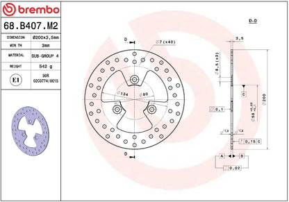 BREMBO BRAKE ROTOR FIXED SERIE ORO 68B407M2