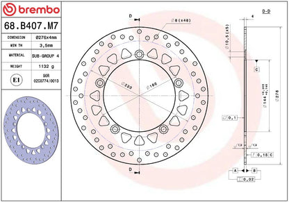BREMBO BRAKE ROTOR FIXED SERIE ORO 68B407M7