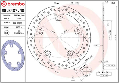 BREMBO BRAKE ROTOR FIXED SERIE ORO 68B407N0