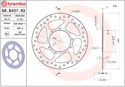 BREMBO BRAKE ROTOR FIXED SERIE ORO 68B407N3
