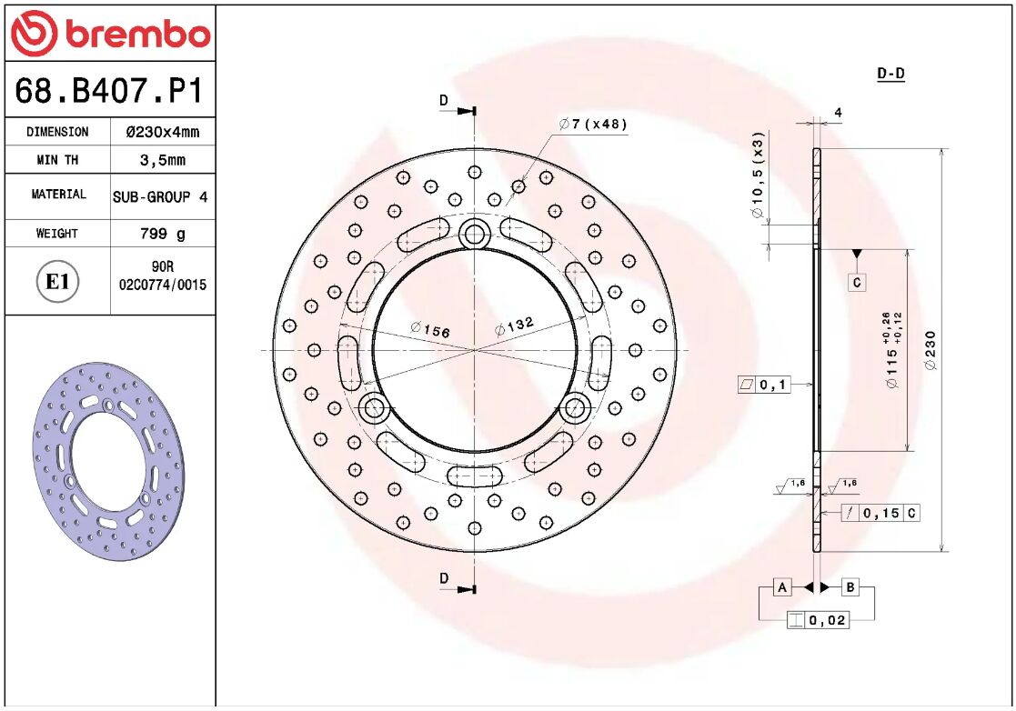 BREMBO BRAKE ROTOR FIXED SERIE ORO 68B407P1