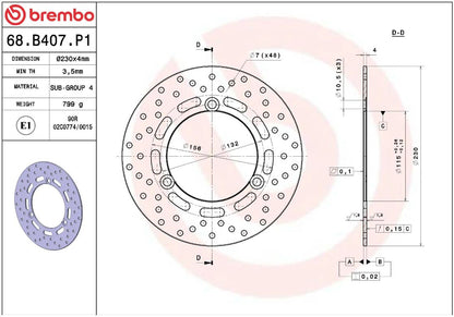 BREMBO BRAKE ROTOR FIXED SERIE ORO 68B407P1