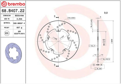BREMBO BRAKE ROTOR FIXED SERIE ORO 68B40722