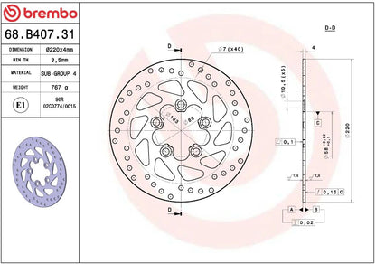BREMBO BRAKE ROTOR FIXED SERIE ORO 68B40731