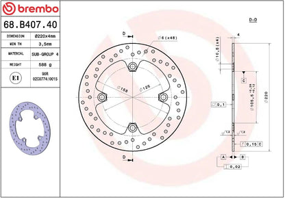 BREMBO BRAKE ROTOR FIXED SERIE ORO 68B40740