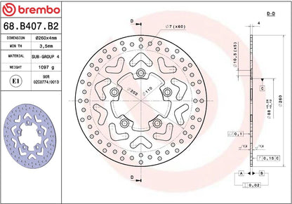 BREMBO BRAKE ROTOR FIXED SERIE ORO 68B407B2