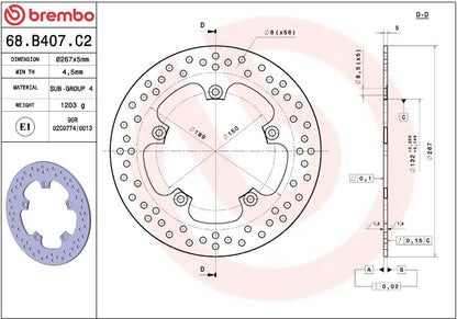BREMBO BRAKE ROTOR FIXED SERIE ORO 68B407C2