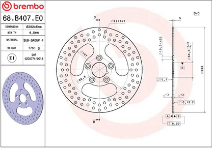 BREMBO BRAKE ROTOR FIXED SERIE ORO 68B407E0