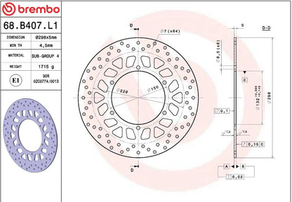 BREMBO BRAKE ROTOR FIXED SERIE ORO 68B407L1