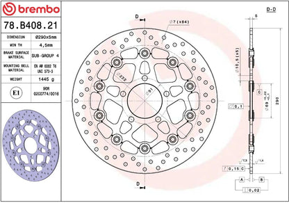 BREMBO BRAKE ROTOR FLOATING SERIE ORO 78B40821