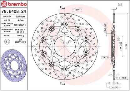 BREMBO BRAKE ROTOR FLOATING SERIE ORO 78B40824