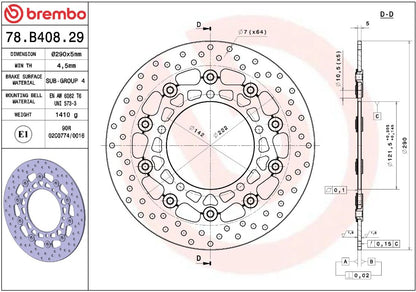 BREMBO BRAKE ROTOR FLOATING SERIE ORO 78B40829