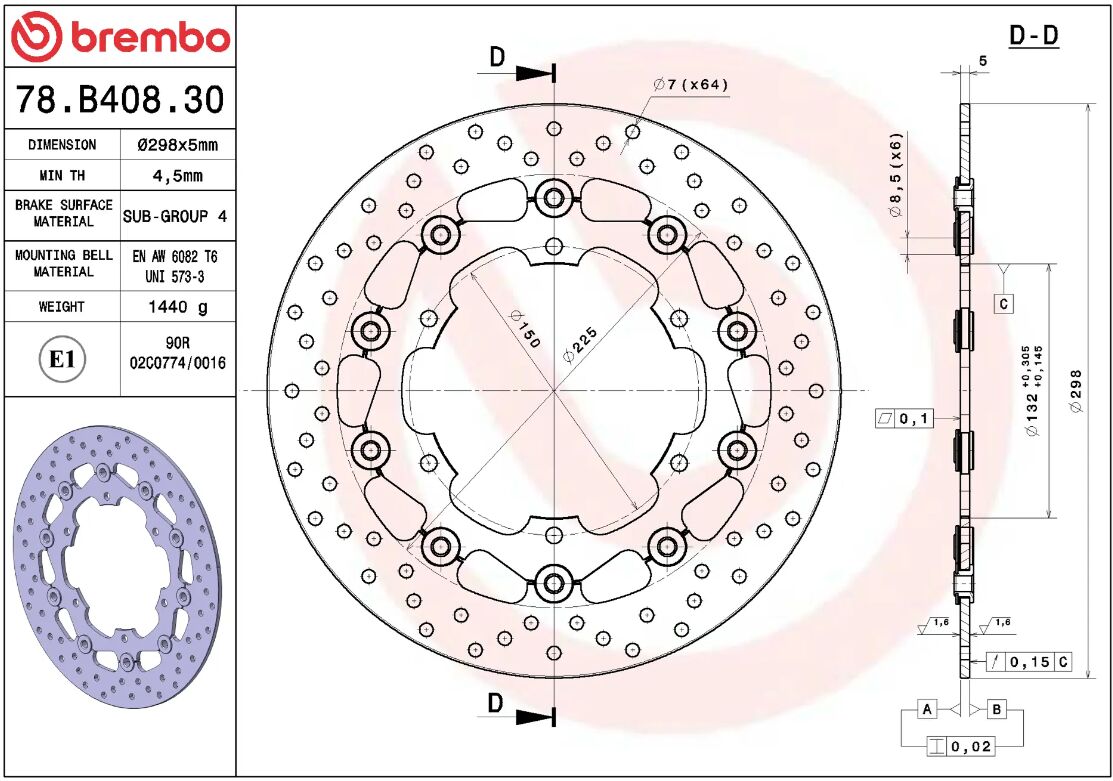 BREMBO BRAKE ROTOR FLOATING SERIE ORO 78B40830