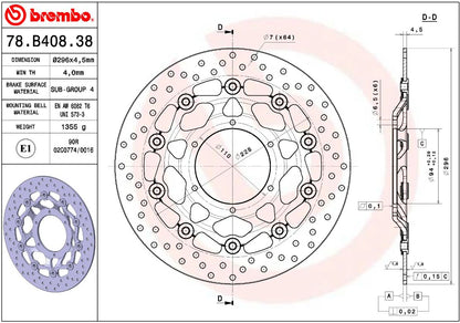 BREMBO BRAKE ROTOR FLOATING SERIE ORO 78B40838