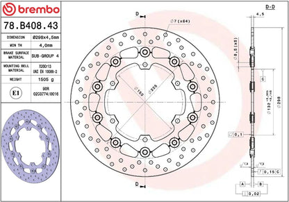 BREMBO BRAKE ROTOR FLOATING SERIE ORO 78B40843